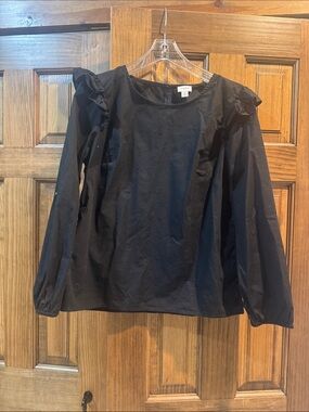 J. Crew Black Long-Sleeve Ruffle Shoulder Top